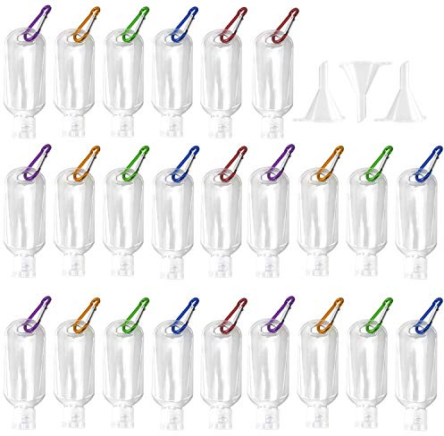 Set di 20 bottiglie vuote ricaricabili in plastica da viaggio con clip per cintura, a prova di perdite, con 3 imbuto per sport, scuola, attività all'aperto