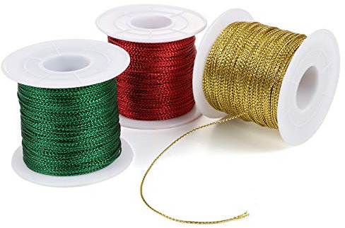 Naler Ficelle de Vacances de Noël, Bobine de Ficelles Emballage Cadeau 3 Couleurs Rouge Vert Dorée, pour DIY Artisanat Bricolage, Décoration Cadeau Etiquette Sac Objet Suspendu