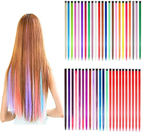 GIHENHAO 46 Pezzi Extension Capelli Colorati ClipCiocche Capelli Colorati 55 cm Clip Ciocche Colorate,Arcobaleno Multicolore Clip per Parrucche Estensioni (36 Colori)