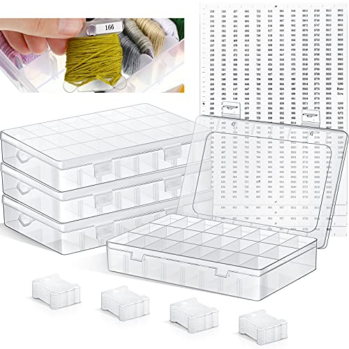 Set di Scatole per Organizer per Filo da Ricamo, Include Scatola Portaoggetti a Punto Croce con 24 Scomparti 50 Bobine di Filo Interdentale Adesivi con Numero di Filo Interdentale 1790