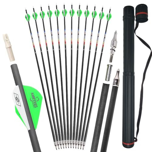 SHARROW 12P 100% Reines Carbon Pfeile 32 Zoll Pfeile für Bogenschießen Spine 250/300/350/400/500/600 Zielbogenschießen Jagdpfeile Pfeile Bogen Pfeile für Recurvebogen Compoundbogen Bogensport