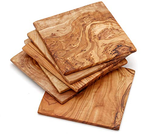 NATUREHOME Raclette Untersetzer aus Olivenholz 6 Stück massiv 9x9x1cm