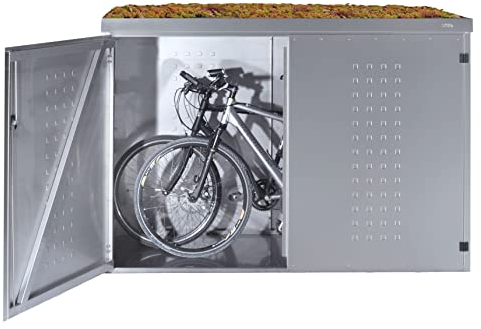 Fahrradgarage mit Pflanzenwanne aus Edelstahl 200x93x144 cm, Gartenhaus Fahrradhaus
