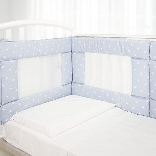 Babysanity - Tour de Lit Bébé équipée du Système Baby Air Mesh - Le Tour de Lit Respirant Souple et Solide Assure à l'enfant un Environnement Sûr Pour Dormir (Etoiles Bleues)