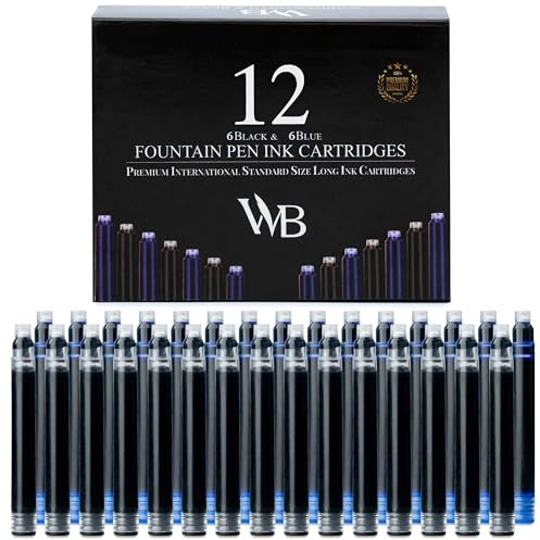 Wordsworth & Black Tintenpatronen Füllfederhalter, 12 Stück, Schwarz/Blau | Passt für die meisten Stifte, Kurzgröße, gleichmäßiger Fluss, schnelltrocknend, Kalligraphie, vegan