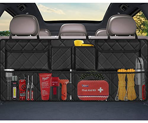 Femuar Car Trunk Organizer, Large Capacity Backseat Trunk Organizer (42*18), Collapsible Car Storage Bag with 8 Pockets, SUV/MPV/Truck - Black