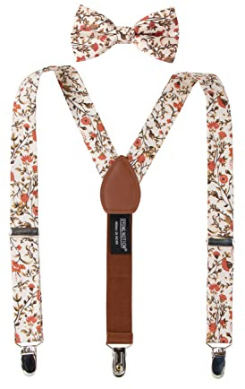 Spring Notion Boys' Cotton Floral Suspenders and Bow Tie Set For Kids Toddlers Infants, 43-Sienna Large