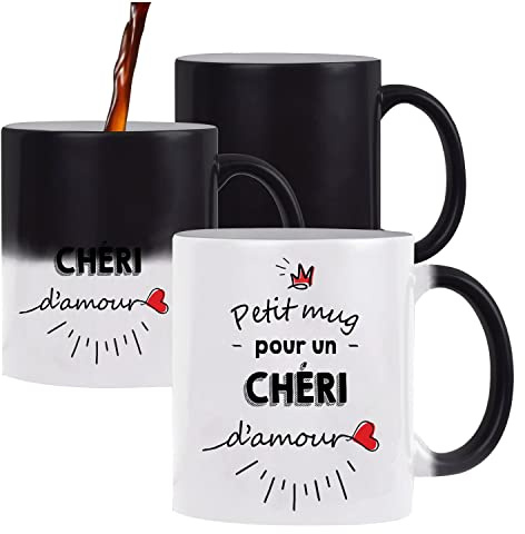 Planetee Tasse Petit Mug magique thermoréactif d'un Chéri d'amour | Idée Tasse Cadeau Couple Saint Valentin Homme Anniversaire Noël