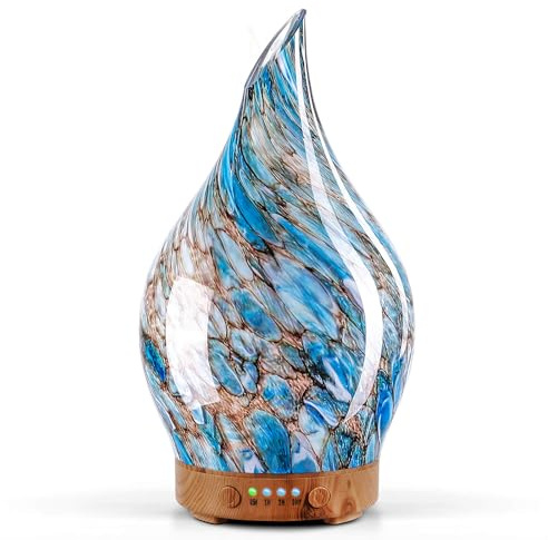 Porseme Diffuseur Huiles Essentielles Verre 150ml,Ultrasonique 7 Couleurs | Diffuseur d'huiles Essentielles,Humidificateur Ultrasonique Silencieux à BPA pour la Maison, Le Yoga, Avec Minuterie (Blue)
