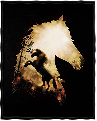 Zomer Hochwertige Wohndecke 150x200 cm Microfaser Decke Kuscheldecke als Couchdecke Tagesdecke mit Pferd und Silhouette Motiv