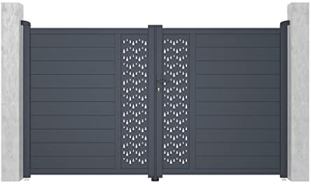 Vente-unique-Gartentor Flügeltor - 305 x 181 cm - Aluminium - Halbvoll mit Muster - Anthrazit - GREGOR