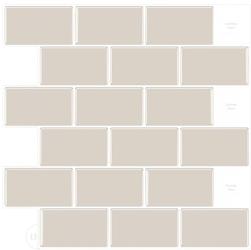 WoStick 10-Stück Beige Fliesenaufkleber küchenrückwand klebefliesen Fliesen Selbstklebende Metro 3D Küche Bad (30.5x30.5cm)