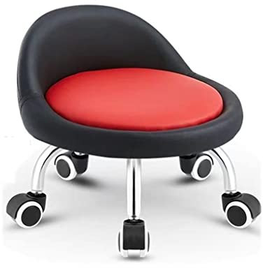 WAEYZ Beweglicher Werkstatt-Rollensitz, Niedriger Rollensitz-Hocker mit Rückenlehne, 360 Drehbarer Rollensitz für Werkstatt, Heimbüro, Lederkissen (Color : Black+red, Size : 40 * 31 * 22cm)