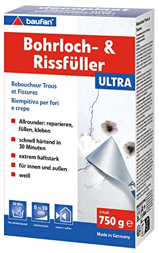 Baufan Bohrloch- und Rissfüller Weiß 750g I Schnell erhärtende Spachtelmasse I Bohrloch Füllung für innen & außen I Ausbessern von Rissen und Löchern