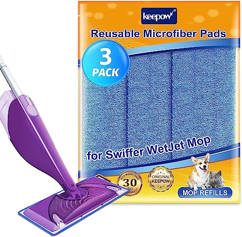 KEEPOW 3 Stück Feuchte Bodentücher für Swiffer Wetjet Bodentücher, Waschbare und Wiederverwendbare Tücher Nass- und Trockengebrauch Nachfüller Pads Hartholz, Laminat, Fliesen(30×14cm)