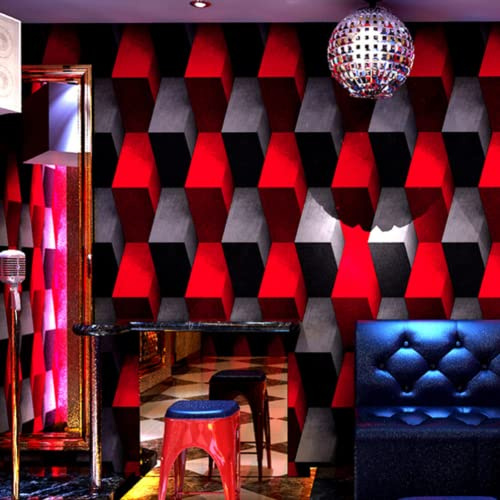 SAIMEYI PVC Wallpaper 0.53M X 10M = 5.3M2/Roll Red Black Yellow Blue White Wallpaper For Kitchens, Bathrooms, Cafes, Clothing Stores, Hotel, Bar. 3D Waterproof Wallpaper (Black and Red-803)