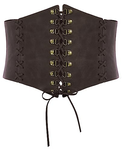 SCARLET DARKNESS Damen Mittelalter Miedergürtel Vintage Kaffeees Korsett Gebunden Stretchgürtel Kaffee Breiter XL