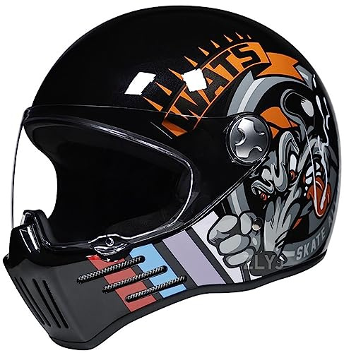 ZLYJ Vintage Integralhelm Für Motorrad, Motorrad Roller Retro Klassisch Crash Racing Rallye Touring ECE-Zugelassener Helm D,X-Large