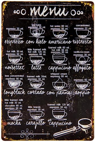 30 x 20 cm wetterfestes KAFFEE Café Blechschild, Spezialitäten Rezept, Deko Übersicht Wandschild, Küchenschild, Kaffeehaus Kultur