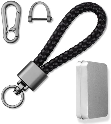 Aotoyou Schlüsselbund Schlüsselanhänger Auto Geflochtenes Leder Schlüsselband Motorrad Keychain Autoschlüsselbund Autoschlüsselanhänger Schwarz mit 2 Schlüsselring