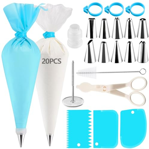 Mafagwre Juego de 42 mangas pasteleras con boquillas, accesorios para tartas con boquillas, juego de boquillas de acero inoxidable con acoplamiento, mangas pasteleras reutilizables para cupcakes,