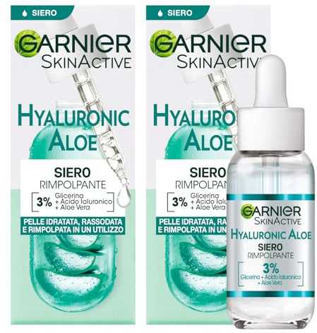 Garnier SkinActive Hyaluronic Aloe Feuchtigkeitsspendendes Gesichtsserum 3% Glycerin Hyaluronsäure für alle Hauttypen – 2 Flaschen à 30 ml
