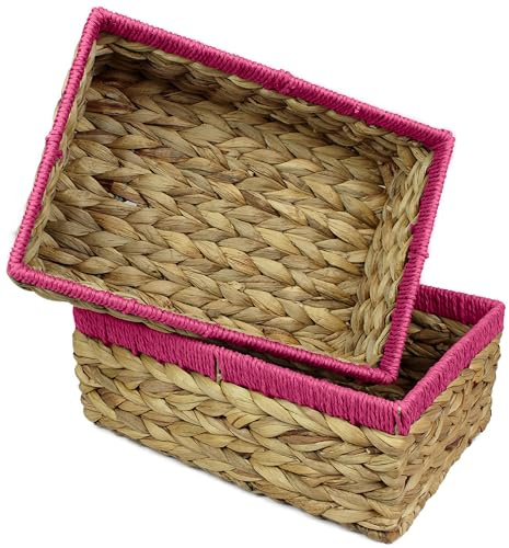 Pop-it-in-a-pelican Rechteckige kleine Körbe aus Wasserhyazinthe zur Aufbewahrung, natürliche und rosa Weidenkörbe, offene Regale, dekorative Geschenkbox, kleines Mini-Tablett fürs Badezimmer,