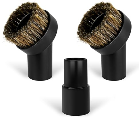 3PCS Horse Hair Brush Vacuum Attachment Set - Black Round Horse Hair Vacuum Attachments & Brushes - Shop Vac Brush Attachment for Most Vacuum Cleaners Accessories - 1 1/4 Vacuum Attachments Included