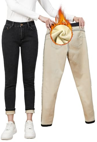 Merlvida Dam Thermo Jeans Hög Midja Fleecefodrade Stretch Thermojeans Push-Up Varm Vinter Jeggings Skinny Denim Leggings med Inre Fleece