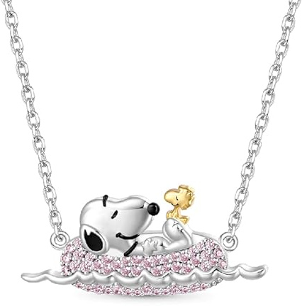 GNOCE Peanuts Snoopy Mit Woodstock Halskette - 925 Sterling Silber Geschenk Für Mädchen Und Kinder - Passend Für Armband