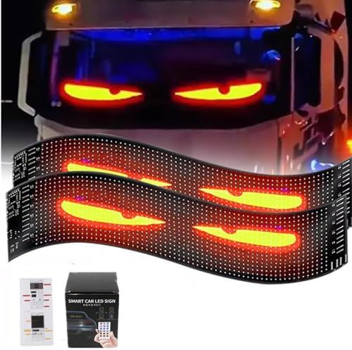 Ctopkatuo 2x 35 * 10cm Lkw Devil's Eye Lampe LED-Bildschirm Auto-Augenlicht Lkw dynamisches Licht,Devil Eyes Licht für Auto und LKW,dynamische LED-Augen-Lichtschilder für Auto