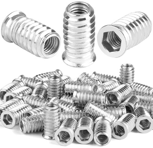 Lot de 40 écrous M8 x 25 mm visser inserts filetés hexagonaux en bois, manchons galvanisés alliage de zinc, douille à visser, insert fileté M8 pour meubles en bois