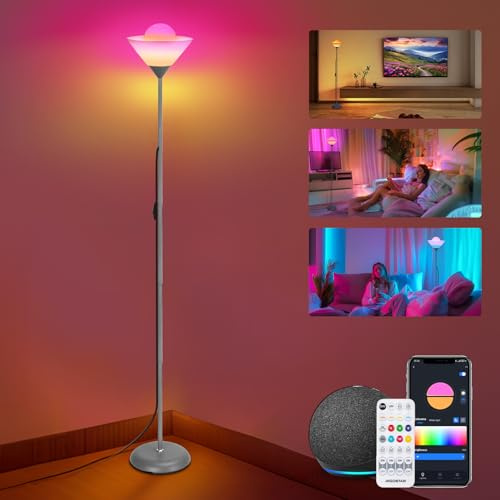 Aigostar Lampara de Pie Inteligente E27 G120 Bluetooth Mesh Compatible con Alexa, 4.9W Gradiente Lámpara de Pie, Degradado de Color en Capas Superior e Inferior, RGB & 2700K-6500K, 175cm