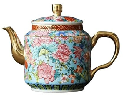 MPOPO Herbal Tea Pot Enamel Colored Teapot Chinese Style Ceramic Anti-scalding Tea Brewer Household Kung Fu Tea Set with Filter Large Capacity Pot Loose Leaf Tea Steeper