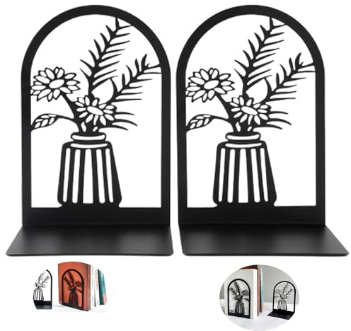 QUNXON 2 Stück Schwarz Buchstütze, Buchstützen Metall, 17.1X11.7X8.9 cm Bücherstütze mit Rutschfesten, Buchstütze Kinder für Desktop-Aufbewahrung in der Schule, Zuhause, Büro