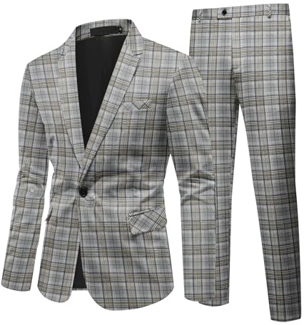 Allthemen Costume Homme 2 Pièces Slim Fit Smoking Business Formal Blazer Pantalon Carreaux Mariage Elégant