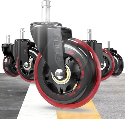 HOLKIE Ruote Sedia Ufficio Rosso per rotelle sedie ufficio 11x22 mm in gomma adatte a pavimenti in legno e tappeti set di 5 ruote robuste per sostituire i tappeti delle sedie per computer