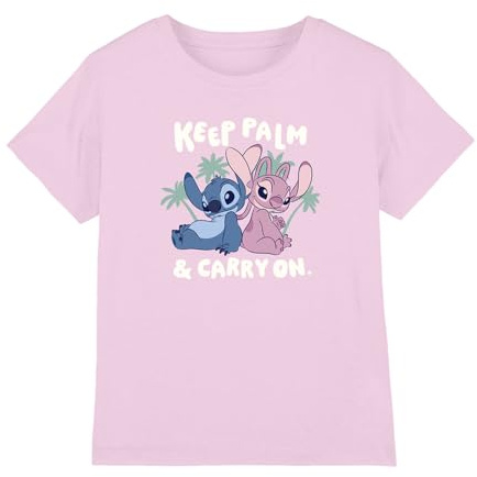 Cotton Soul Disney Stitch&Angel Keep Palm Girls T Shirt, Light Pink, 7-8 Years