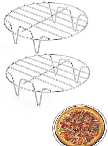 Luftfritteusen-Gestell 17,5 Cm, 2 Stück Abkühlgitter Rund, Heißluftfritteuse Gestell, Edelstahl Kuchengitter Backgitter Set, Airfryer Grillpfanne Grillrost, Luftfritteusen, Rund Kochständer Zum Backen