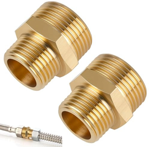 3/4 to 1/2 Brass Hex Nipple Connector, 2Pcs External Thread Brass Hex Double Nipple Reducing Connector 3/4 Male to 1/2 Male BSP Nipples Fitting Water Pipe Reducer for Pipe Connecting Conversion