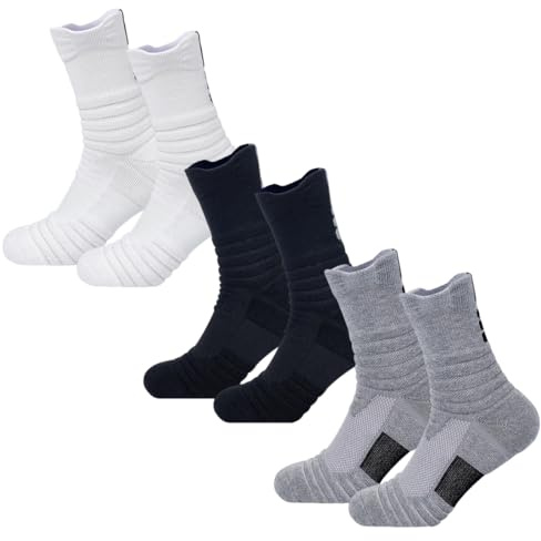 3 pares de calcetines de running de tubo medio para hombre, calcetines de compresión para running, calcetines de trekking antiampollas con ventilación de malla acolchada y soporte de arco, talla 38-47
