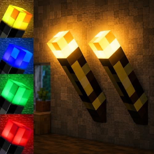 Shengruili 2Pcs Wall Fackel Nachtlicht,4 Farben 28cm Craft Fackel Lampe,USB Wiederaufladbar Nachtlampe Kinder,3D Torch Lamp Flamme Nachahmen,Hand/Wandhalterung Beleuchtung Geschenke für Kinder