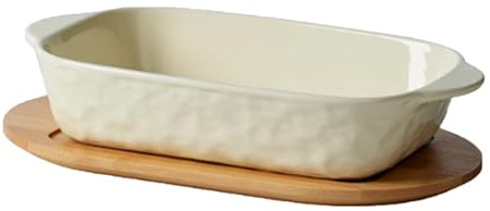 Dxcaicc Plato De Lasaña Cerámica Rectangular para Hornear Horno De Microondas Estilo Crema Tazón De Arroz Horneado Plato De Desayuno Casero con Bandeja Bandeja para Asar Profunda,Yellow (with Base)