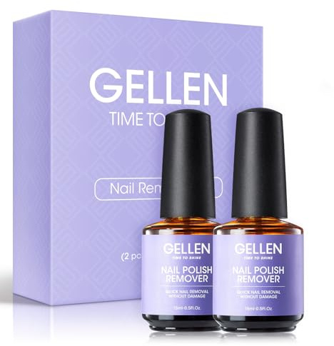 Gellen Gel Nail Polish Remover, 2Pcs Gel Polish Remover for Nails, Quick & Easy Remover in 2-5 Minutes, No Need Soaking Or Wrapping 15ml 0.5fl.oz