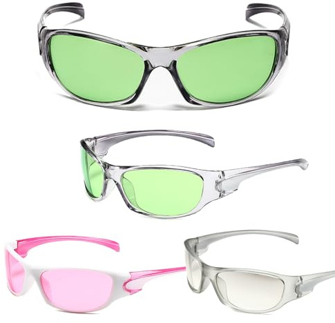 BSITSSS 3 Pièces Lunettes de Soleil Vintage, Lunettes de Couleur Bonbon, Lunette Techno Protection UV 400 Pour Femme Homme, Lunette Rave Adaptées au Carnaval, Fêtes d'Anniversaire (Rose, Vert, Gris)