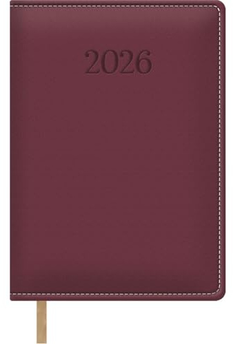 Dohe - Dagbok 2026 – Dag sida, A5 (15 x 21 cm), mjukt PU-läder hårt omslag, bokmärken, 12 månader januari till december, årlig spansk planerare - Bologna Bordeaux
