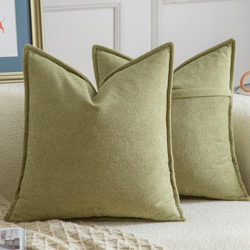 Madizz 2er Set Chenille Dekorativ Hellgrün Kissenbezüge Weiche neutrale Wurfkissen für Sofa Boho Akzent Zierkissenbezüge für Schlafzimmer Wohnzimmer Modernes Zuhause Dekor 50x50 cm