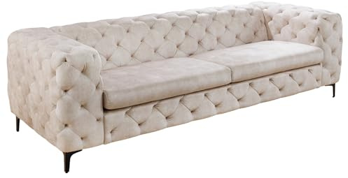 Riess Ambiente Samt Sofa MODERN BAROCK - 235cm - Champagner - 3-Sitzer Chesterfield Design 3er Couch Samtsofa Samtcouch Polstersofa