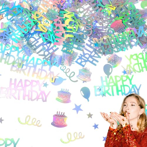 Quilax 600 Stück Geburtstag Konfetti,Happy Birthday Konfetti Tischdeko,Streudeko Geburtstage,Enthält Luftballons und Sterne,für Geburtstags Party Dekorationen