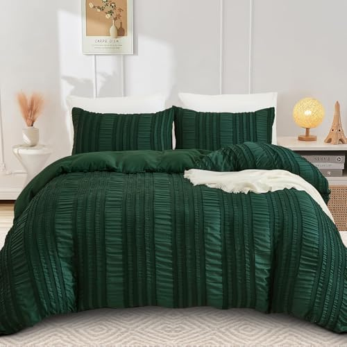 Guchuang Bedding Seersucker, Set di biancheria da letto king size, 3 pezzi, copripiumino verde in morbida microfibra, resistente alle pieghe, con cerniera nascosta (king size, 220 x 230 cm)